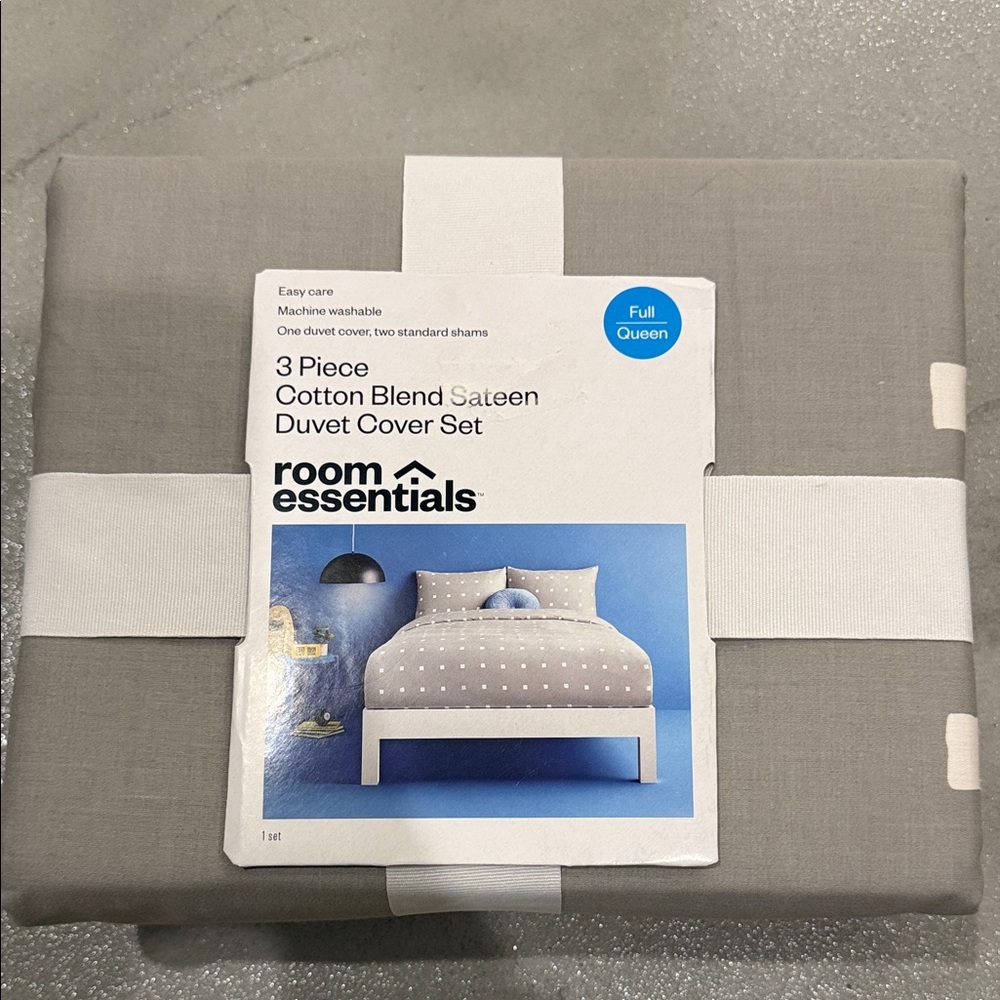 Room Essentials Cotton Blend Sateen Duvet Cover Set in Gray